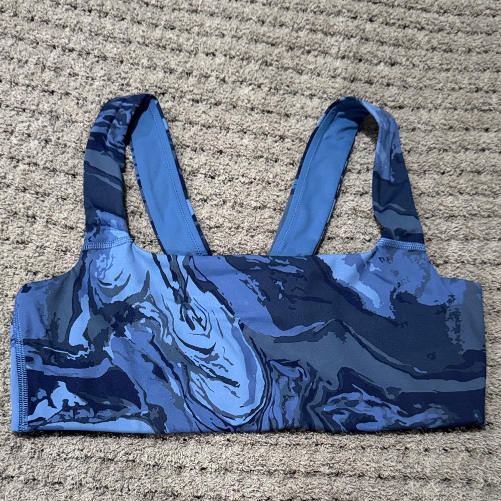 Blue Marble Print Sports Bra